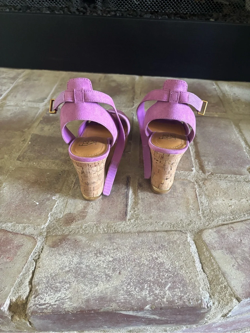 Franco Sarto Mauve Suede Ankle-Strap Cork Wedge Sandals